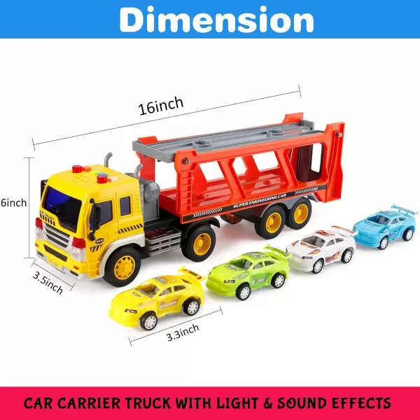 imageLiberty Imports Friction Powered Transport Car Carrier Truck Kids Toy  Heavy Duty Auto Transporter Trailer with Lights Sound Effects and Ramp Includes 4 Removable Cars