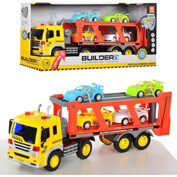 imageLiberty Imports Friction Powered Transport Car Carrier Truck Kids Toy  Heavy Duty Auto Transporter Trailer with Lights Sound Effects and Ramp Includes 4 Removable Cars