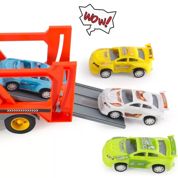 imageLiberty Imports Friction Powered Transport Car Carrier Truck Kids Toy  Heavy Duty Auto Transporter Trailer with Lights Sound Effects and Ramp Includes 4 Removable Cars
