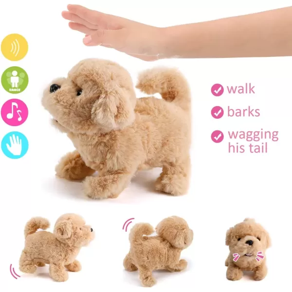 imageLiberty Imports Plush Golden Retriever Toy Puppy Electronic Interactive Pet Dog  Walking Barking Tail Wagging Stretching Companion Animal for Kids
