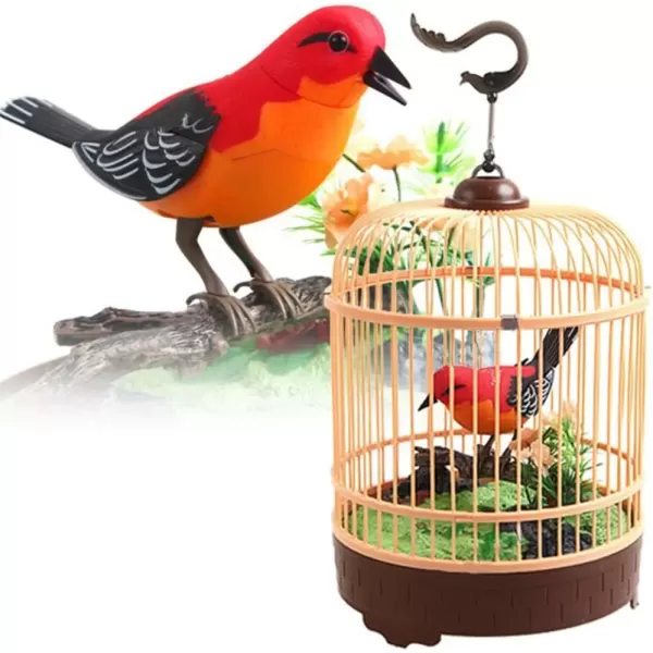 imageLiberty Imports Singing and Chirping Bird Toy in Cage  Realistic Sounds and Movements  Sound Activated