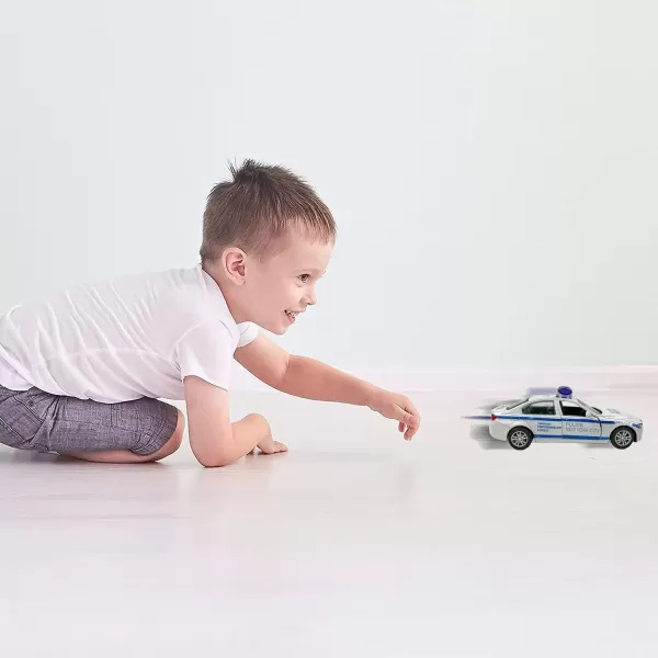image2 Pack Metal Diecast NY Police Cars Pull Back Battery Powered with LED Headlights and Siren Sounds 132 Scale