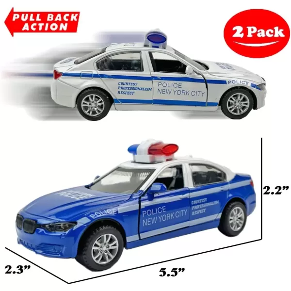 image2 Pack Metal Diecast NY Police Cars Pull Back Battery Powered with LED Headlights and Siren Sounds 132 Scale