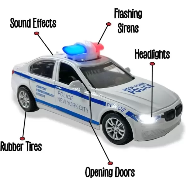 image2 Pack Metal Diecast NY Police Cars Pull Back Battery Powered with LED Headlights and Siren Sounds 132 Scale