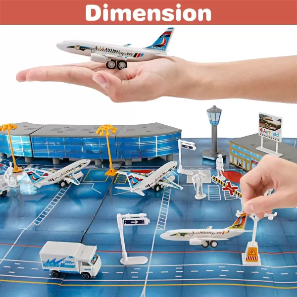 image200 PCS Airport Terminal Kids Toys Deluxe Airlines Pretend Playset with Airplanes Vehicles Figures Accessories Play Mat