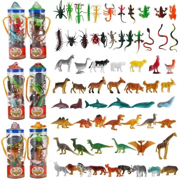 image6 PACK Small Animal Figures Toys 78 Pieces Realistic Mini Dinosaur Insect Sea Farm Reptile Wild Jungle Zoo Plastic Little Creatures Playset Cake Topper Party Favors for Kids Toddlers