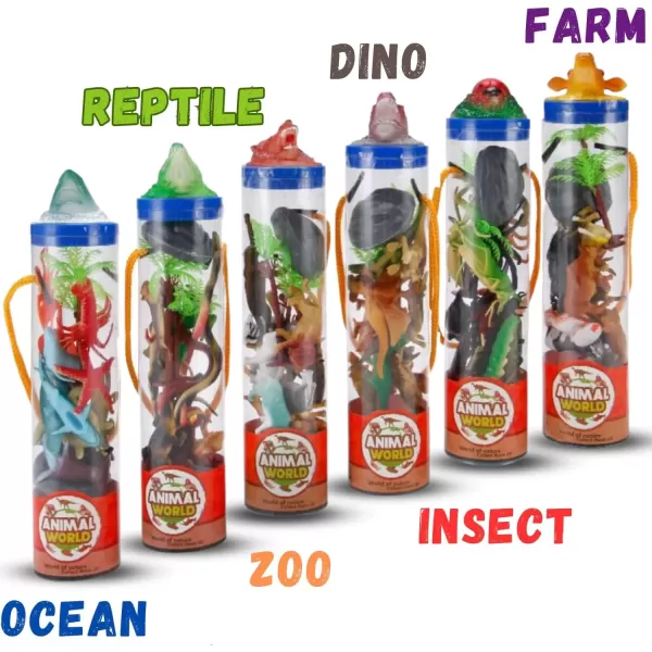 image6 PACK Small Animal Figures Toys 78 Pieces Realistic Mini Dinosaur Insect Sea Farm Reptile Wild Jungle Zoo Plastic Little Creatures Playset Cake Topper Party Favors for Kids Toddlers