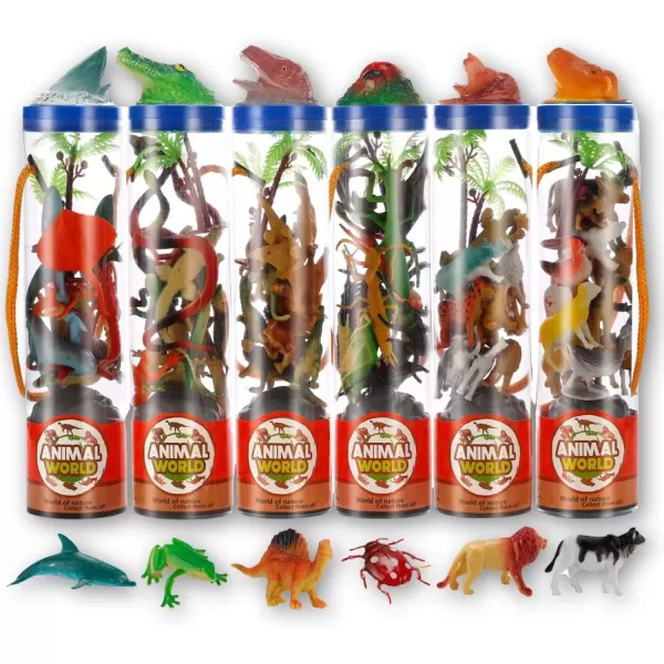 image6 PACK Small Animal Figures Toys 78 Pieces Realistic Mini Dinosaur Insect Sea Farm Reptile Wild Jungle Zoo Plastic Little Creatures Playset Cake Topper Party Favors for Kids Toddlers