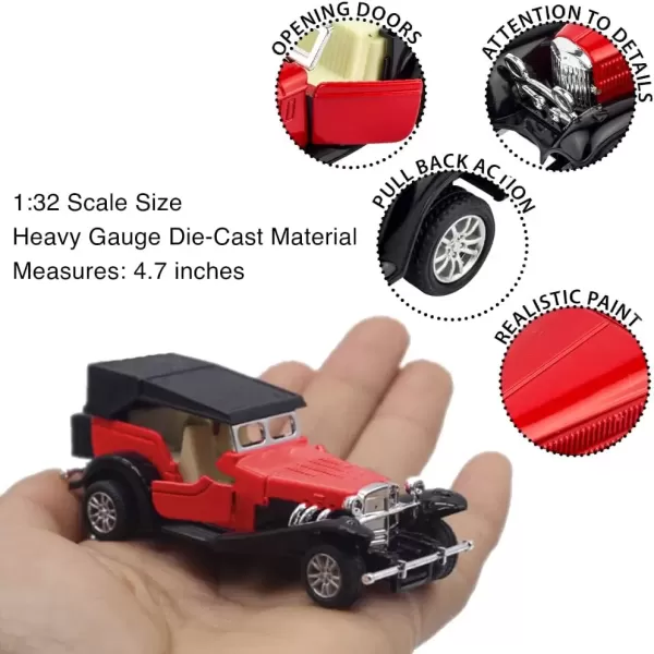image6 Pack  Diecast Cars Antique Classic American Vehicles with Pullback Action and Openable Doors Collectible Vintage Retro Model Cars Toy for Display and Gifts for Kids 132 Scale