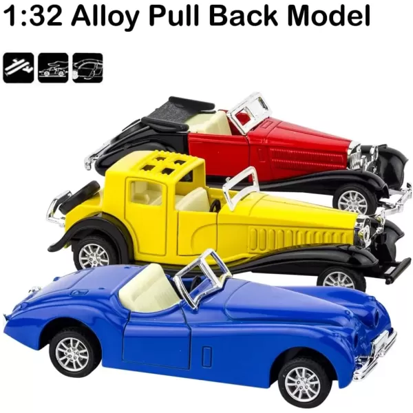 image6 Pack  Diecast Cars Antique Classic American Vehicles with Pullback Action and Openable Doors Collectible Vintage Retro Model Cars Toy for Display and Gifts for Kids 132 Scale