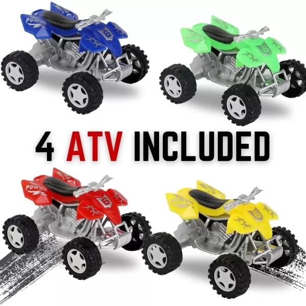 imageAuto Hauler Big Rig Toy Semi Truck Car Carrier Transporter Trailer 148 Scale Friction Powered Wheeler Vehicle with 4 ATVs Dirt Bike Assorted Colors