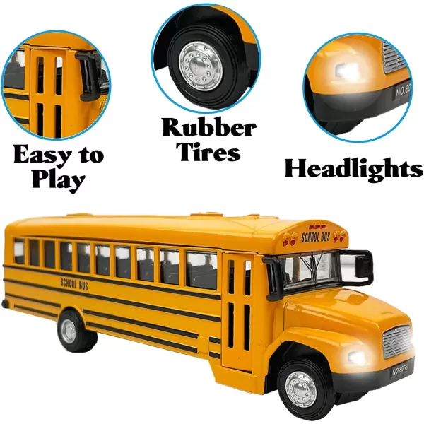 imageDiecast Yellow School Bus Model Toy 8quot Pullback Die Cast Model Vehicle for Kids with Rubber Tires Opening Doors Lights and Sounds