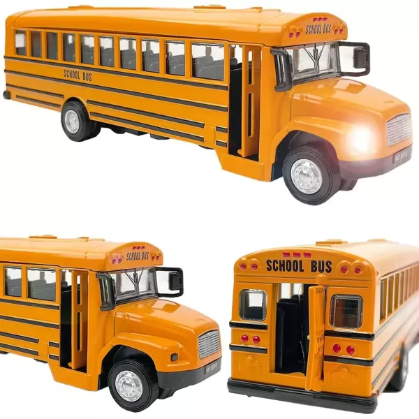 imageDiecast Yellow School Bus Model Toy 8quot Pullback Die Cast Model Vehicle for Kids with Rubber Tires Opening Doors Lights and Sounds