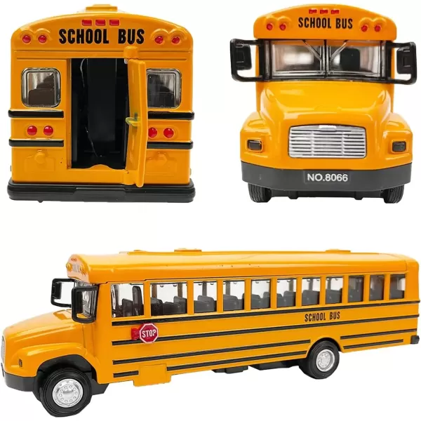 imageDiecast Yellow School Bus Model Toy 8quot Pullback Die Cast Model Vehicle for Kids with Rubber Tires Opening Doors Lights and Sounds