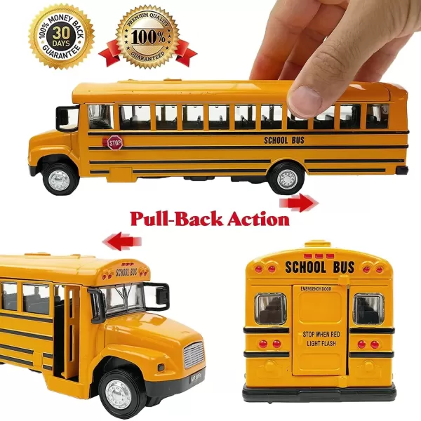 imageDiecast Yellow School Bus Model Toy 8quot Pullback Die Cast Model Vehicle for Kids with Rubber Tires Opening Doors Lights and Sounds