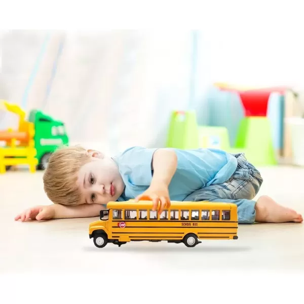 imageDiecast Yellow School Bus Model Toy 8quot Pullback Die Cast Model Vehicle for Kids with Rubber Tires Opening Doors Lights and Sounds