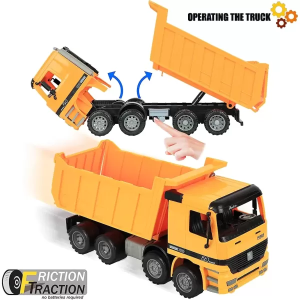 imageLiberty Imports 15quot Oversized Dump Truck Toy for Kids Play 122 Scale Big Friction Powered Toy Construction Vehicle with Lifting Dumping Bed