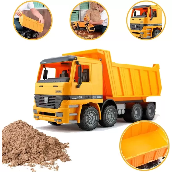 imageLiberty Imports 15quot Oversized Dump Truck Toy for Kids Play 122 Scale Big Friction Powered Toy Construction Vehicle with Lifting Dumping Bed