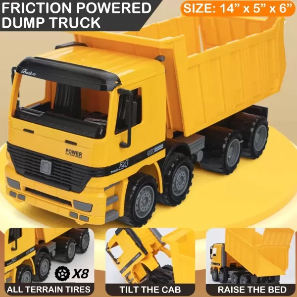 imageLiberty Imports 15quot Oversized Dump Truck Toy for Kids Play 122 Scale Big Friction Powered Toy Construction Vehicle with Lifting Dumping Bed