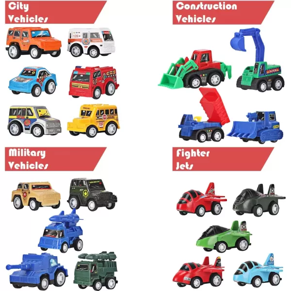 imageLiberty Imports 36 PCS Mini Pullback Vehicles Toy Pocket Cars Mega Set for Kids  Pull Back Plastic Miniature Construction Truck Military Vehicle Race Car Fighter Jets Gift Assortment