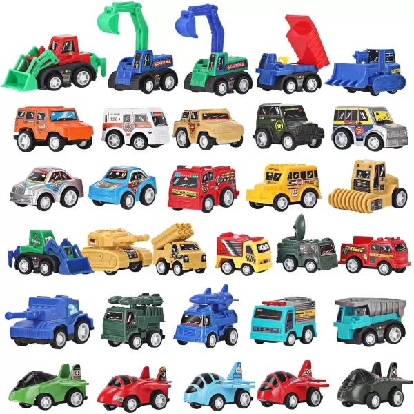 imageLiberty Imports 36 PCS Mini Pullback Vehicles Toy Pocket Cars Mega Set for Kids  Pull Back Plastic Miniature Construction Truck Military Vehicle Race Car Fighter Jets Gift Assortment