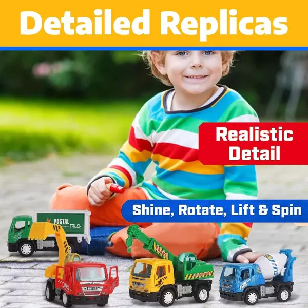 imageLiberty Imports 6 Pack Pullback City Builder Toy Construction Play Vehicles for Kids  Dump Truck Cement Mixer Garbage Truck Excavator Crane Postal Truck