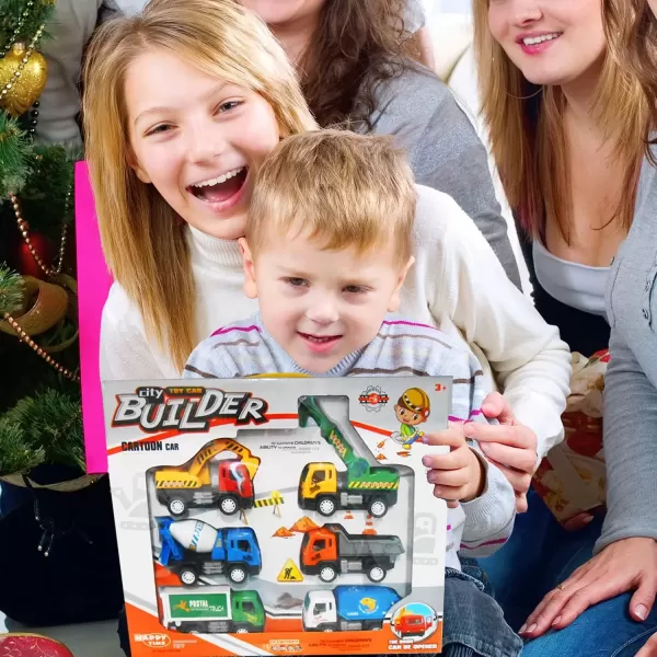 imageLiberty Imports 6 Pack Pullback City Builder Toy Construction Play Vehicles for Kids  Dump Truck Cement Mixer Garbage Truck Excavator Crane Postal Truck