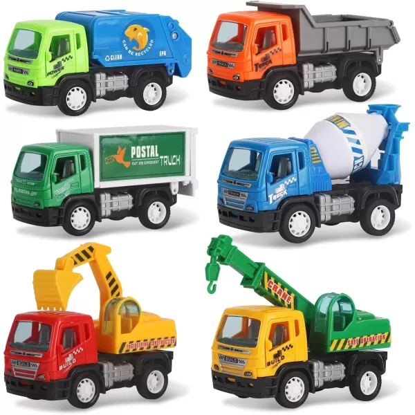 imageLiberty Imports 6 Pack Pullback City Builder Toy Construction Play Vehicles for Kids  Dump Truck Cement Mixer Garbage Truck Excavator Crane Postal Truck