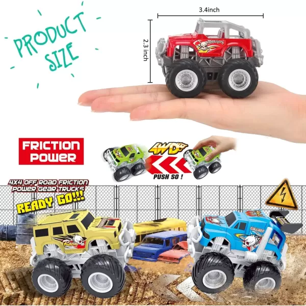 imageLiberty Imports Big Wheel Monster Truck Stunt Stadium Playset with DIY Puzzle Construction Playmat 2 Friction Monster Trucks and Play Dirt 38 Pcs