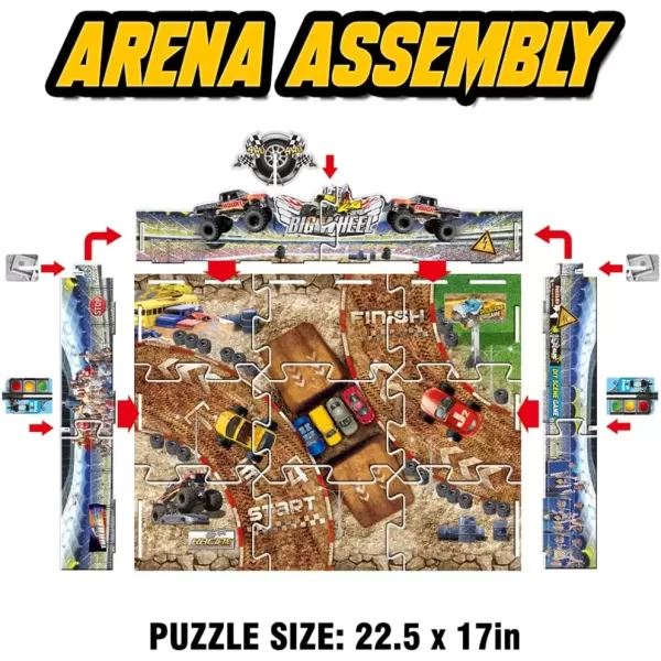 imageLiberty Imports Big Wheel Monster Truck Stunt Stadium Playset with DIY Puzzle Construction Playmat 2 Friction Monster Trucks and Play Dirt 38 Pcs