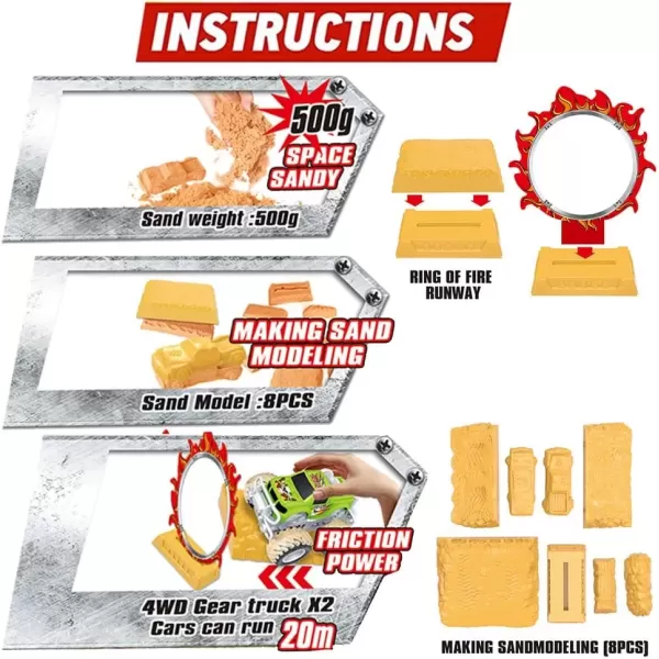 imageLiberty Imports Big Wheel Monster Truck Stunt Stadium Playset with DIY Puzzle Construction Playmat 2 Friction Monster Trucks and Play Dirt 38 Pcs