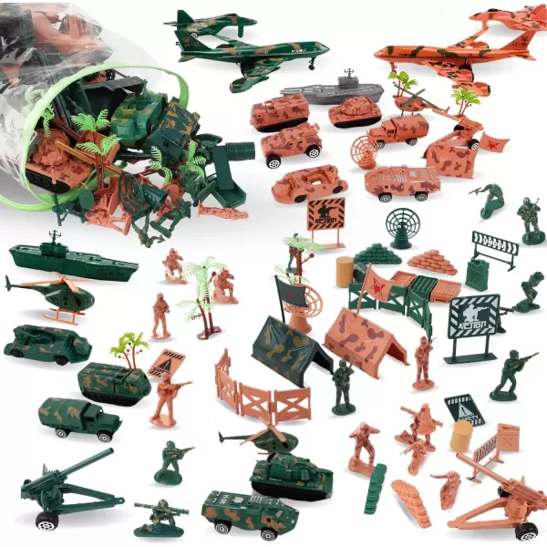 imageLiberty Imports Military Air Force Navy Deluxe Action Figures Army Men Soldiers Playset with Scaled Vehicles 73 pcs