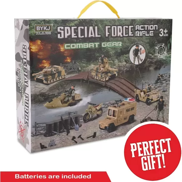 imageLiberty Imports Military Toys Army Action Combat Zone  42 Piece Huge Playset with Large Tanks Boat Motorcycle Trucks Soldier Figures and Accessories