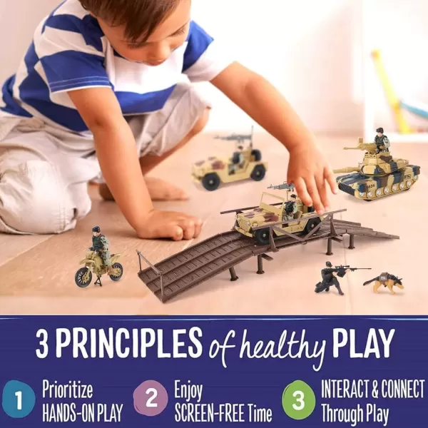 imageLiberty Imports Military Toys Army Action Combat Zone  42 Piece Huge Playset with Large Tanks Boat Motorcycle Trucks Soldier Figures and Accessories
