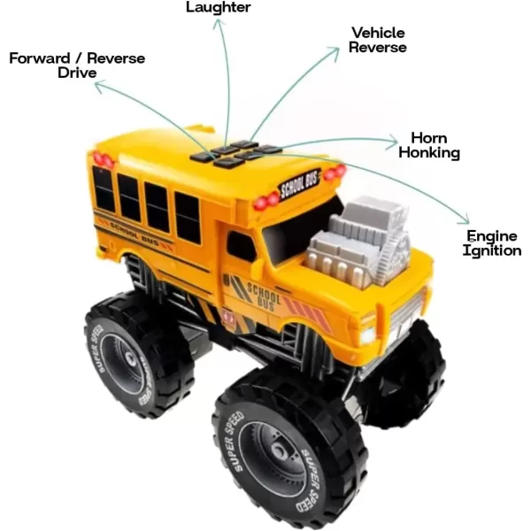 imageLiberty Imports Motorized Mighty Monster Truck Toy Kids Electric Motor Vehicle with Big Wheels Button Action Sounds and Flashing Lights School Bus