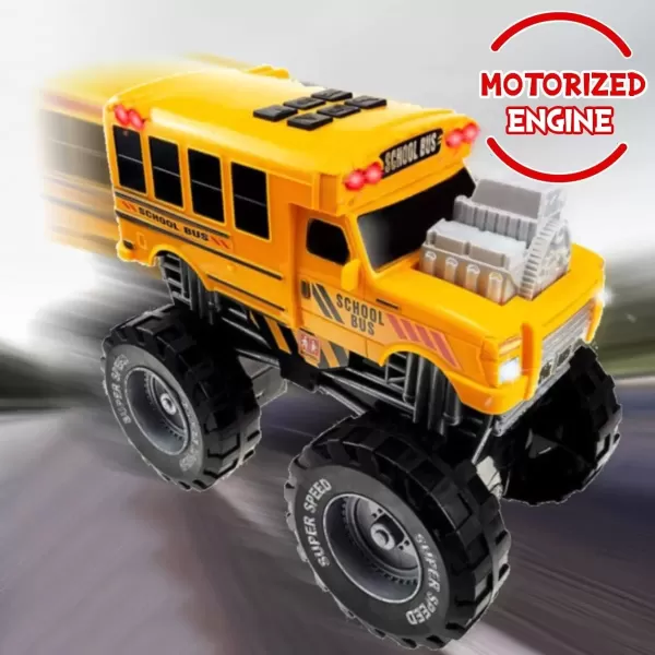 imageLiberty Imports Motorized Mighty Monster Truck Toy Kids Electric Motor Vehicle with Big Wheels Button Action Sounds and Flashing Lights School Bus