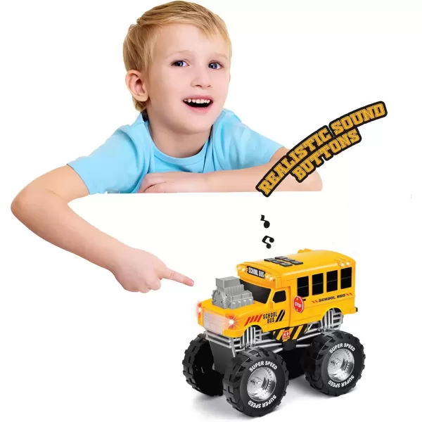 imageLiberty Imports Motorized Mighty Monster Truck Toy Kids Electric Motor Vehicle with Big Wheels Button Action Sounds and Flashing Lights School Bus