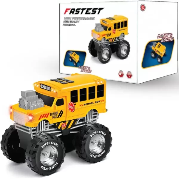 imageLiberty Imports Motorized Mighty Monster Truck Toy Kids Electric Motor Vehicle with Big Wheels Button Action Sounds and Flashing Lights School Bus