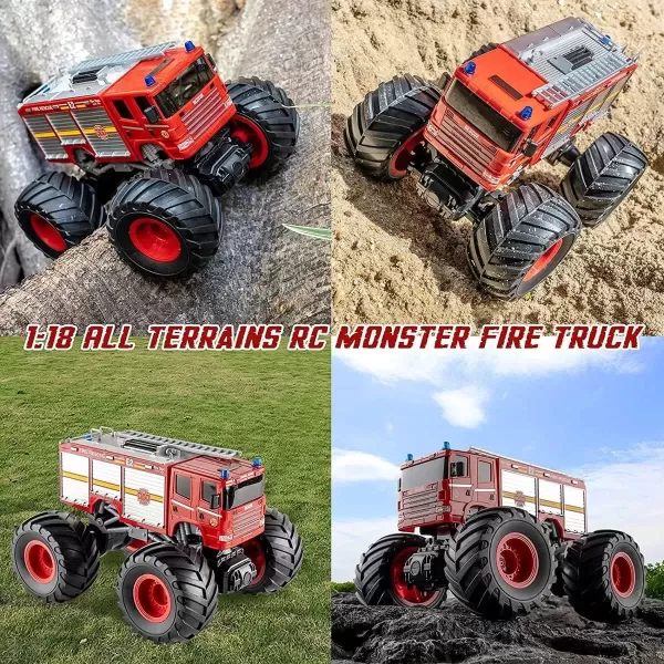 imageRemote Control Monster Truck  118 Scale RC Fire Truck 24GHz Big Wheel School Bus with Lights Sounds Rechargeable Electric Toy Stunt Jam Car for Kids Boys Girls Fire Truck