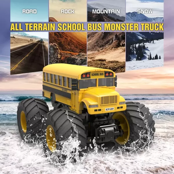 imageRemote Control Monster Truck  118 Scale RC Fire Truck 24GHz Big Wheel School Bus with Lights Sounds Rechargeable Electric Toy Stunt Jam Car for Kids Boys Girls School Bus
