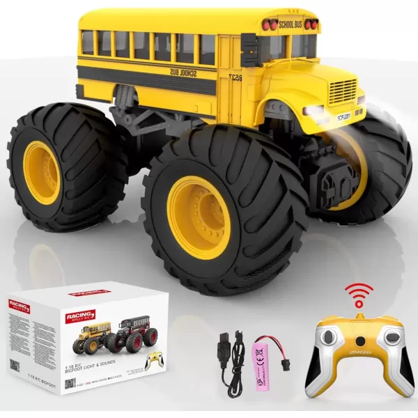 imageRemote Control Monster Truck  118 Scale RC Fire Truck 24GHz Big Wheel School Bus with Lights Sounds Rechargeable Electric Toy Stunt Jam Car for Kids Boys Girls School Bus