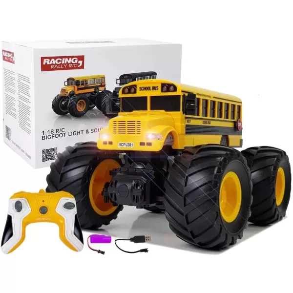 imageRemote Control Monster Truck  118 Scale RC Fire Truck 24GHz Big Wheel School Bus with Lights Sounds Rechargeable Electric Toy Stunt Jam Car for Kids Boys Girls School Bus