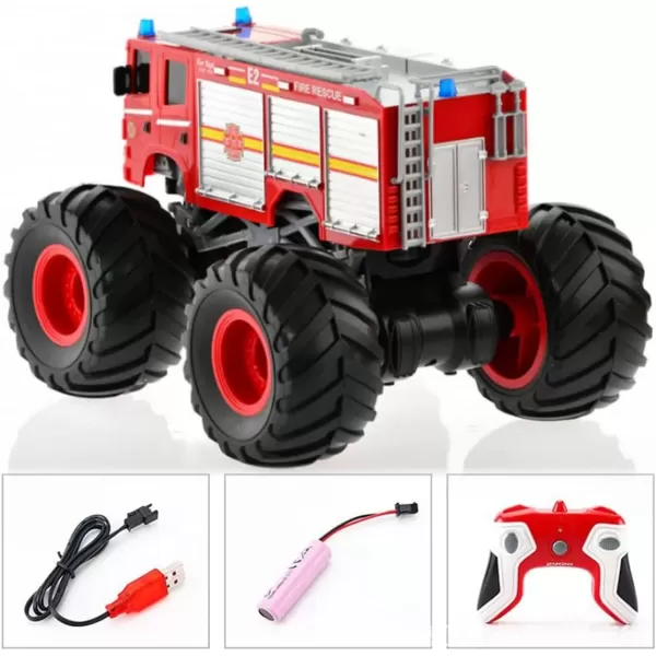 imageRemote Control Monster Truck  118 Scale RC Fire Truck 24GHz Big Wheel School Bus with Lights Sounds Rechargeable Electric Toy Stunt Jam Car for Kids Boys Girls Fire Truck
