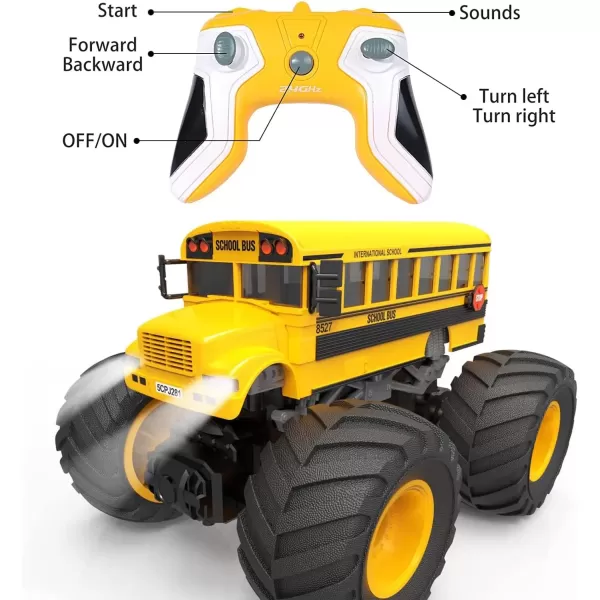 imageRemote Control Monster Truck  118 Scale RC Fire Truck 24GHz Big Wheel School Bus with Lights Sounds Rechargeable Electric Toy Stunt Jam Car for Kids Boys Girls School Bus