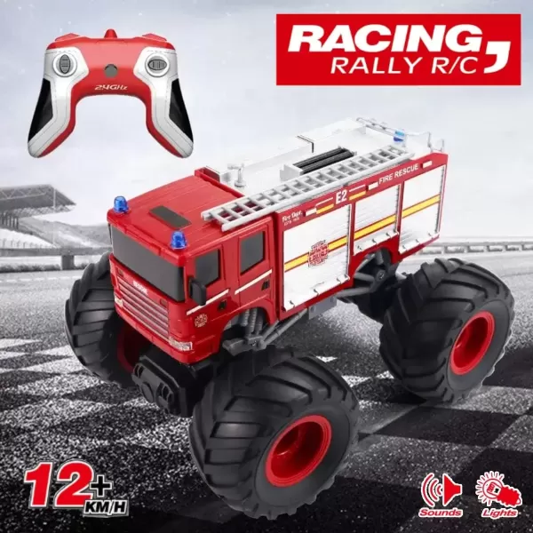 imageRemote Control Monster Truck  118 Scale RC Fire Truck 24GHz Big Wheel School Bus with Lights Sounds Rechargeable Electric Toy Stunt Jam Car for Kids Boys Girls Fire Truck