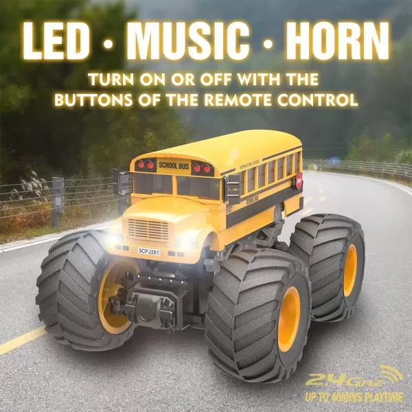 imageRemote Control Monster Truck  118 Scale RC Fire Truck 24GHz Big Wheel School Bus with Lights Sounds Rechargeable Electric Toy Stunt Jam Car for Kids Boys Girls School Bus