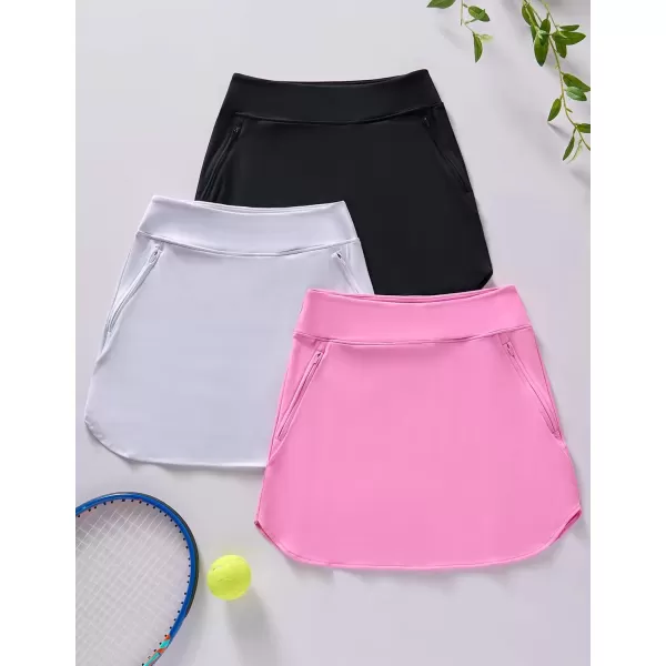 imageLiberty Pro 3 Pack Womens Athletic Skirts with Shorts Underneath Tennis Golf Skorts Tummy Control Pockets for Workout GymBlackWhitePink