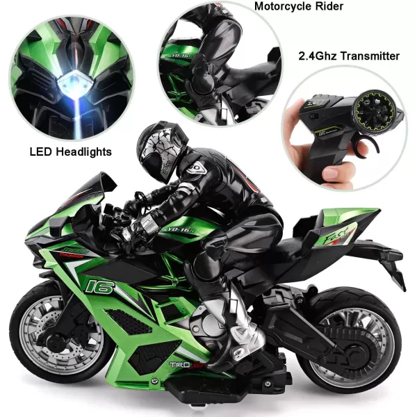 imageLiberty Imports 24G RC Remote Control Stunt Motorcycle with Riding Figure 110 Scale High Speed Cross Country 360 Degree Rotation Drift Shockproof Racing Motorbike