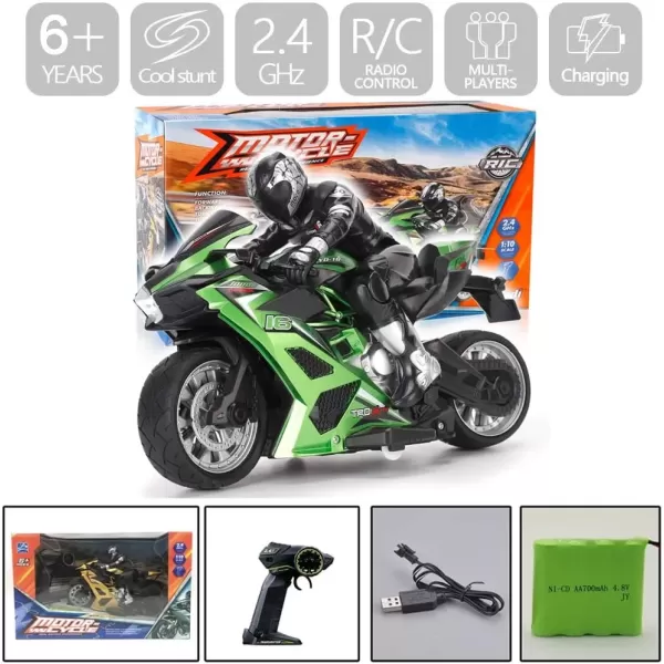 imageLiberty Imports 24G RC Remote Control Stunt Motorcycle with Riding Figure 110 Scale High Speed Cross Country 360 Degree Rotation Drift Shockproof Racing Motorbike