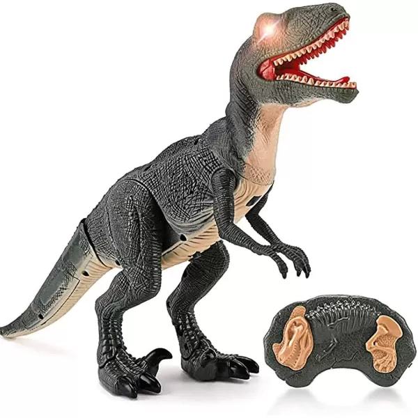 imageLiberty Imports Dino Planet Remote Control RC Walking Dinosaur Toy with Shaking Head Light Up Eyes ampamp Sounds Velociraptor
